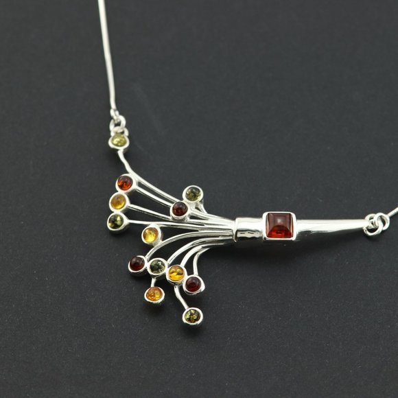 Sterling silver necklace with natural Baltic amber, 925 sterling silver necklace - Picture 12 of 16
